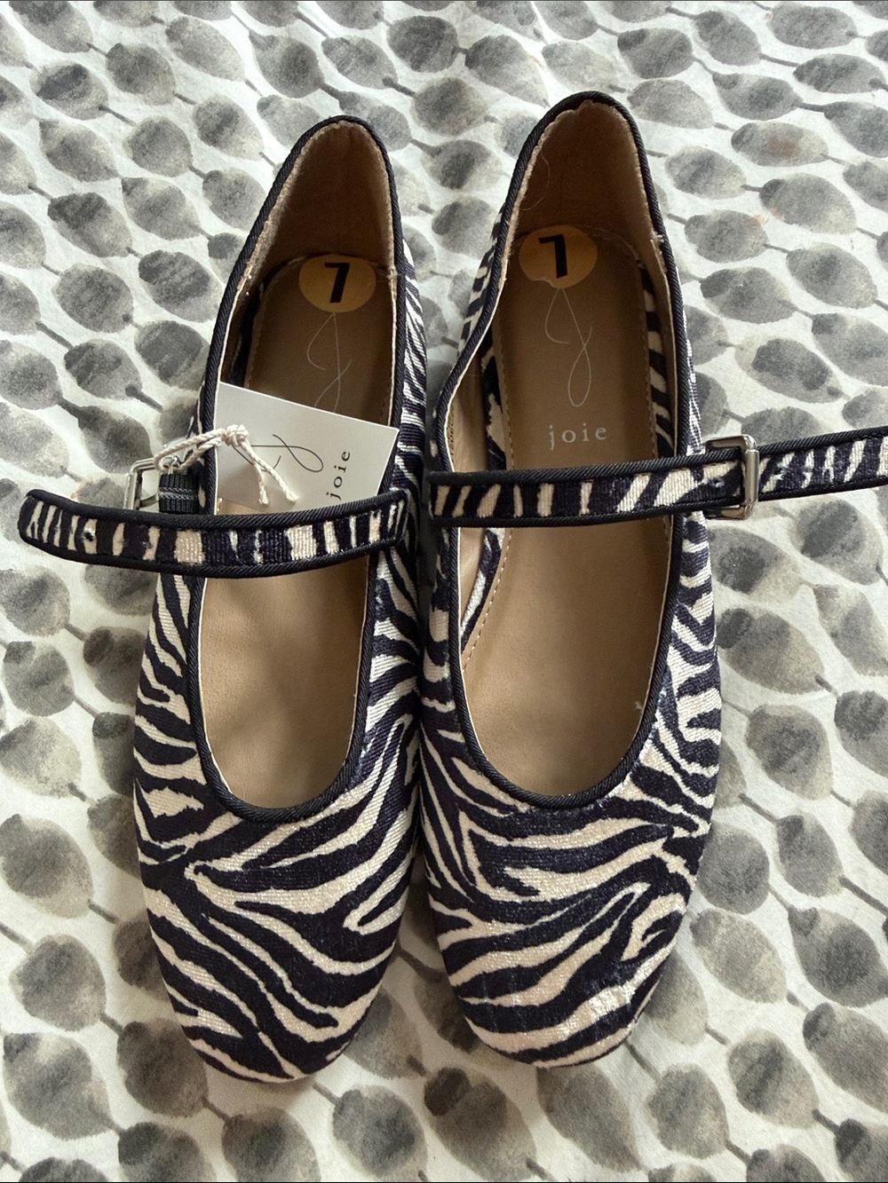 Joie. Zebra Print Mary Jane Flats - Black & White - Picture 2 of 4